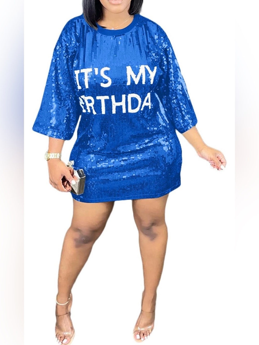 Royal Blue Sequin "It's My Birthday" Party Dress - Size: Medium